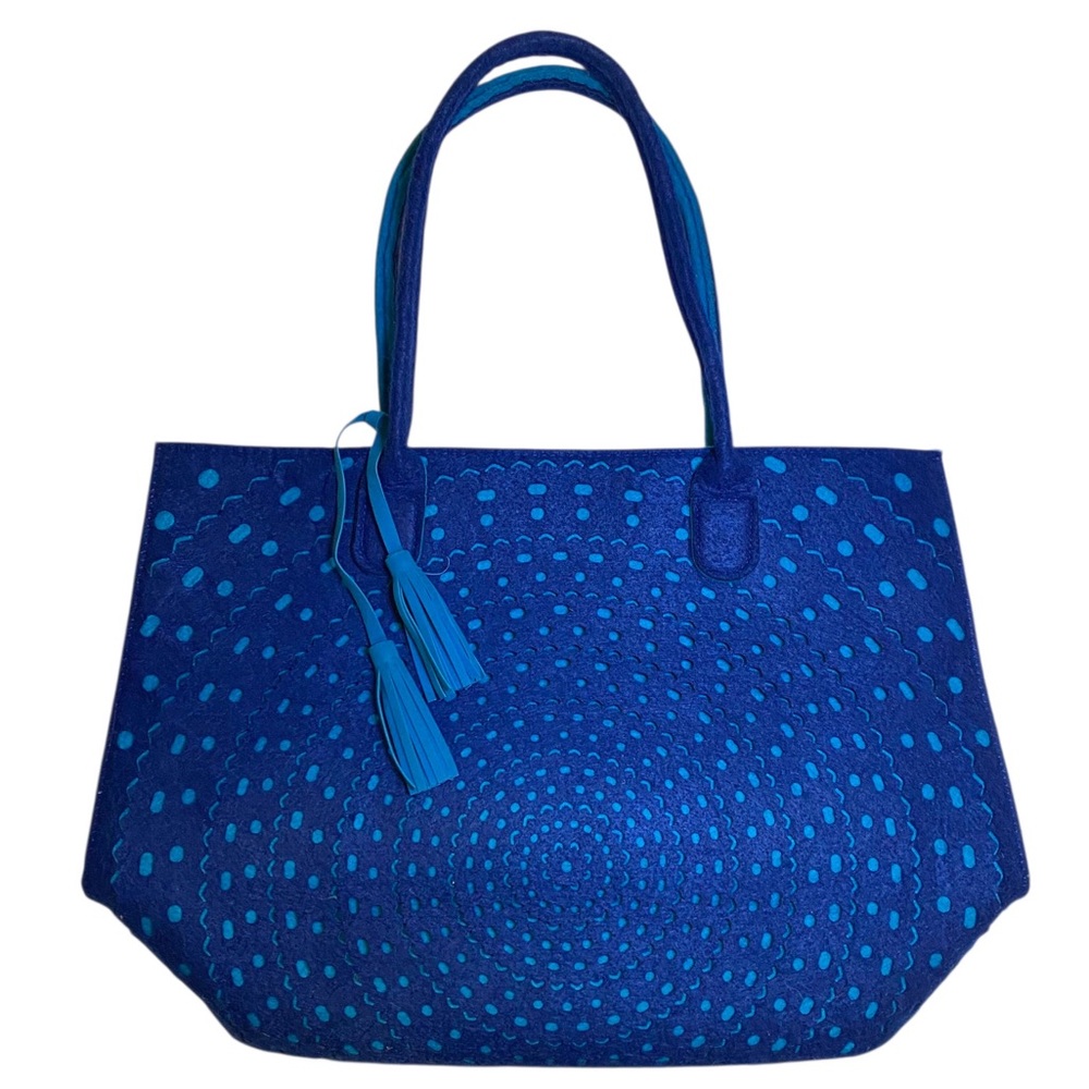 Blue Patterned Felt Tote Bag by Punctuate